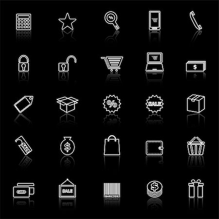 simsearch:400-08133409,k - Shopping line icons with reflect on black background, stock vector Foto de stock - Super Valor sin royalties y Suscripción, Código: 400-07977161