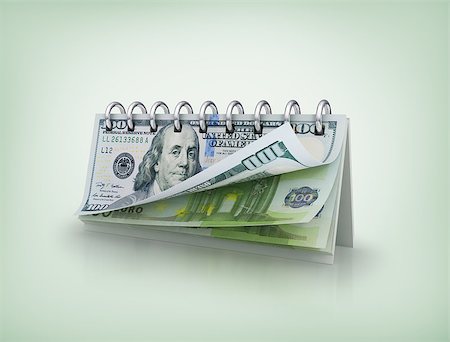 Calendar with dollar and euro bills. Stock Photo - Budget Royalty-Free & Subscription, Code: 400-07977418