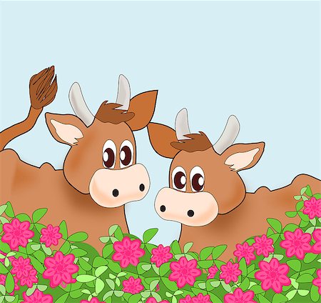 simsearch:400-08114943,k - Two cows standing together behind a rose hedge. Stock Photo - Budget Royalty-Free & Subscription, Code: 400-07977423