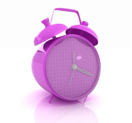 simsearch:700-05974049,k - 3d illustration of glossy purple alarm clock against white background Stock Photo - Budget Royalty-Free & Subscription, Code: 400-07977477