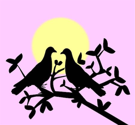 simsearch:400-08347146,k - Two birds sitting together on a branch at sunset. Stock Photo - Budget Royalty-Free & Subscription, Code: 400-07977696