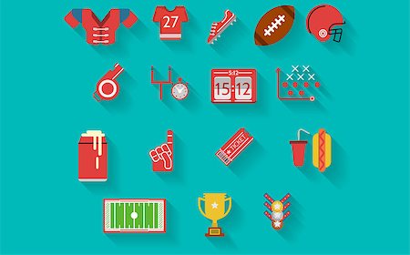 Set of colored flat vector icons for american football or rugby on blue background. Stock Photo - Budget Royalty-Free & Subscription, Code: 400-07978022