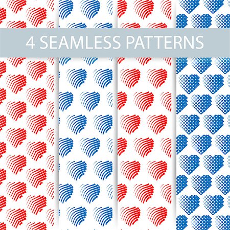 Set of 4 seamless patterns for universal background. Valentine's day. Vector illustration for web design Stock Photo - Budget Royalty-Free & Subscription, Code: 400-07978051