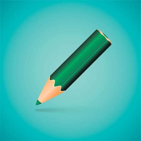 Vector Illustration - Green Angled Pencil on Blue Background Foto de stock - Super Valor sin royalties y Suscripción, Código: 400-07978179