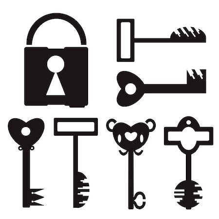 6 different black key and lock on white background Foto de stock - Super Valor sin royalties y Suscripción, Código: 400-07978173