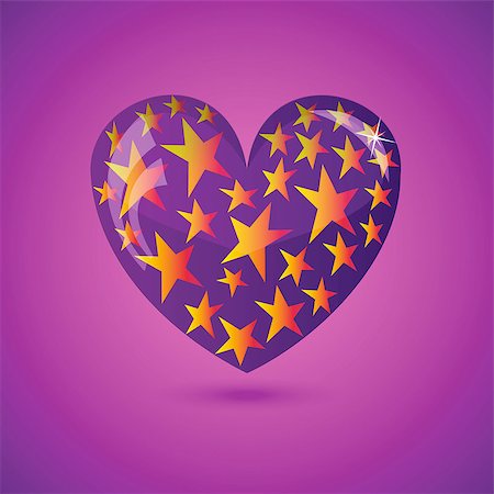 Vector Illustration - Glass Purple Heart With Gold Stars against Purple Background Foto de stock - Super Valor sin royalties y Suscripción, Código: 400-07978184
