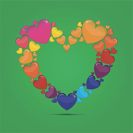 Vector Illustration - glass heart made up of many small colored hearts on green background Foto de stock - Super Valor sin royalties y Suscripción, Código: 400-07978185
