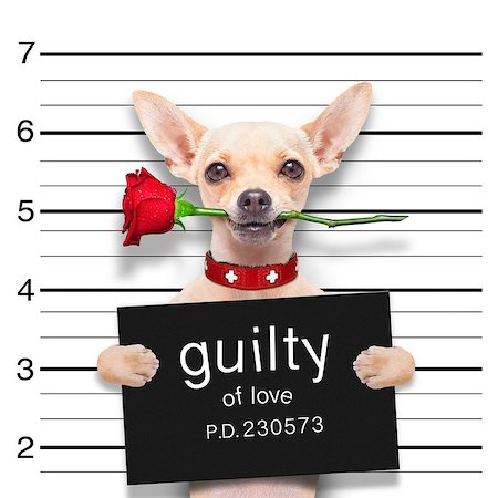 simsearch:400-08898663,k - valentines chihuahua dog with rose in mouth as a mugshot guilty for love Photographie de stock - Aubaine LD & Abonnement, Code: 400-07978258