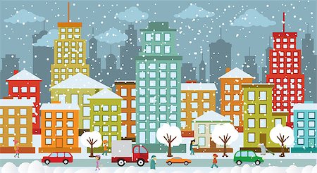 Vector illustration of city in the winter days Stock Photo - Budget Royalty-Free & Subscription, Code: 400-07978591