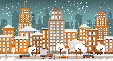 Vector illustration of city in the winter days Stock Photo - Budget Royalty-Free & Subscription, Code: 400-07978592