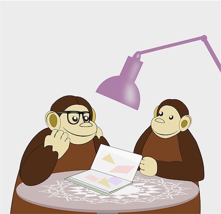 simsearch:400-08114943,k - Two monkeys that reading a book under a purple lamp. Stock Photo - Budget Royalty-Free & Subscription, Code: 400-07978777