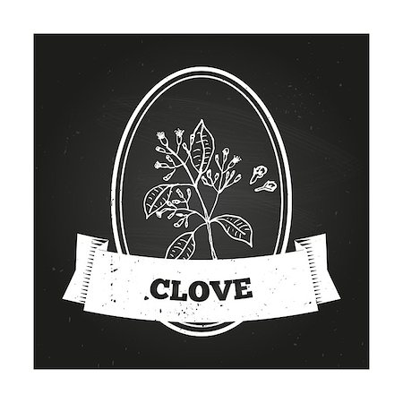 simsearch:400-06358844,k - Health and Nature Collection. Badge template with a herb on chalkboard background. Clove Photographie de stock - Aubaine LD & Abonnement, Code: 400-07978860