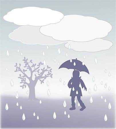 raindrops on cloud clip art - A girl with umbrella walking in the rain. Stock Photo - Budget Royalty-Free & Subscription, Code: 400-07978884