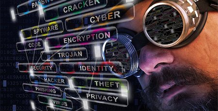 Shag beard and mustache man with goggles study cyber security related issues Stock Photo - Budget Royalty-Free & Subscription, Code: 400-07978889