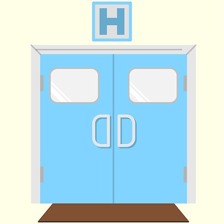 doors in hospital - Blue double entrance door with sign letter H above for hospital. Flat vector icon on white background. Stock Photo - Budget Royalty-Free & Subscription, Code: 400-07978978