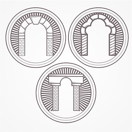 simsearch:400-07978992,k - Design element with three gray brick arch different shapes. Vintage style round line vector icon for some architecture business on white background. Stock Photo - Budget Royalty-Free & Subscription, Code: 400-07978994