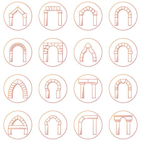 simsearch:400-07978992,k - Set of circle red sketch vector icons for different types and styles of stone arches on white background. Stock Photo - Budget Royalty-Free & Subscription, Code: 400-07978997