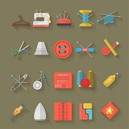 simsearch:400-06851035,k - Set of colored flat vector icons for needlework with long shadow on brown background. Stock Photo - Budget Royalty-Free & Subscription, Code: 400-07978998