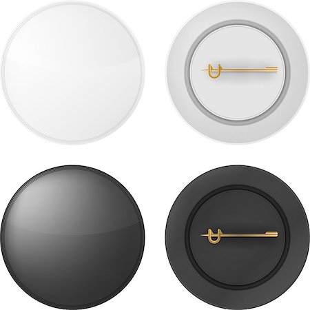 Black and white blank round badges with golden pin. Isolated vector illustrations on white background. Photographie de stock - Aubaine LD & Abonnement, Code: 400-07979006