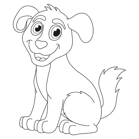 simsearch:400-04330222,k - Cartoon puppy, vector illustration of cute dog, coloring book page for children Stock Photo - Budget Royalty-Free & Subscription, Code: 400-07979127