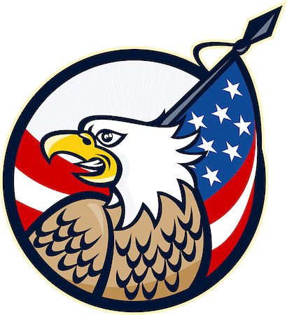 simsearch:400-06891855,k - Illustration of an American Bald Eagle looking to side with Stars and Stripes flag set inside circle done in retro style. Fotografie stock - Microstock e Abbonamento, Codice: 400-07979173