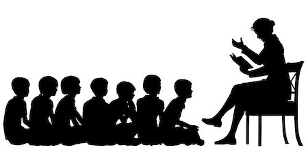 EPS8 editable vector silhouettes of a female teacher reading a story to her pupils with all figures as separate objects Stock Photo - Budget Royalty-Free & Subscription, Code: 400-07979211