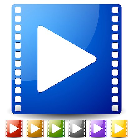 Vector illustration of a play button on film strip in several colors. Icon for multimedia, film production concept. Photographie de stock - Aubaine LD & Abonnement, Code: 400-07979302