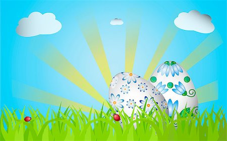 Easter design with grass, sunrise, two eggs and ladybugs Foto de stock - Super Valor sin royalties y Suscripción, Código: 400-07979428