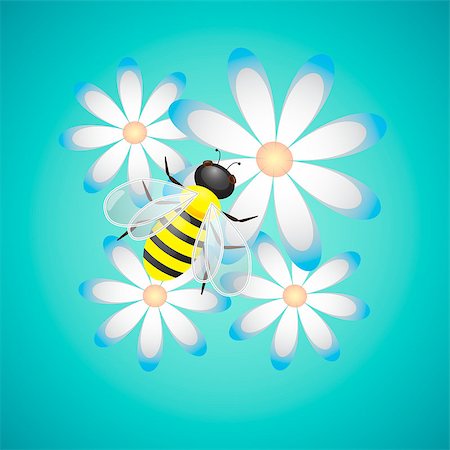 Honey Bee  and Camomiles on Blue Background, vector illustration Foto de stock - Super Valor sin royalties y Suscripción, Código: 400-07979430