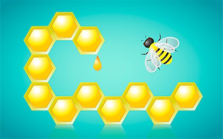 Honeycombs, Honey Drop and Bee on Blue Background, vector illustration Foto de stock - Super Valor sin royalties y Suscripción, Código: 400-07979432