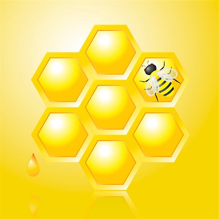 Honeycombs and Bee on Yellow Background, vector illustration Foto de stock - Super Valor sin royalties y Suscripción, Código: 400-07979433