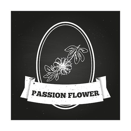 passiflora - Health and Nature Collection. Badge template with a herb on chalkboard background. Passion Flower Photographie de stock - Aubaine LD & Abonnement, Code: 400-07979628