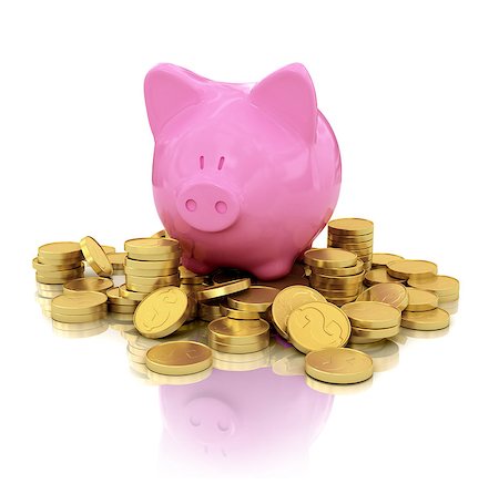 Pig piggy bank on gold coins with reflection Photographie de stock - Aubaine LD & Abonnement, Code: 400-07979768