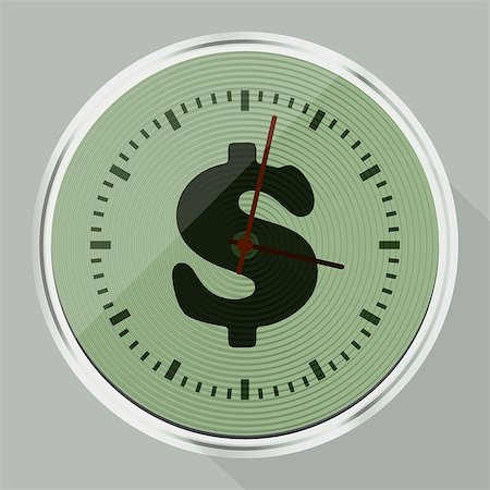 simsearch:400-09011068,k - Round green wall clock with long shadow Stock Photo - Budget Royalty-Free & Subscription, Code: 400-07979883
