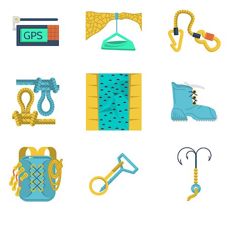 Set of colored flat vector icons for equipment for rock climbing or alpinism on white  background. Stock Photo - Budget Royalty-Free & Subscription, Code: 400-07979938
