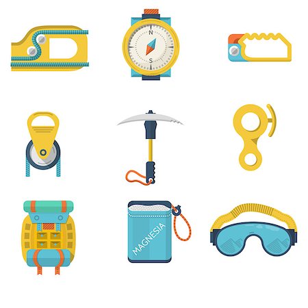 simsearch:400-04441774,k - Set of colored flat vector icons for equipment for rock climbing or alpinism on white  background. Stock Photo - Budget Royalty-Free & Subscription, Code: 400-07979941