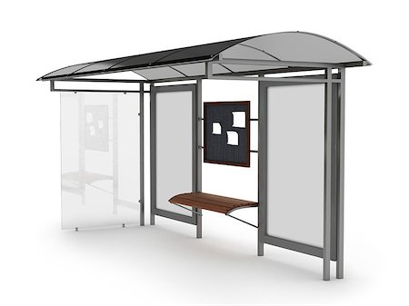 Bus stop with blank banners isolated on white background. 3D render. Photographie de stock - Aubaine LD & Abonnement, Code: 400-07971947