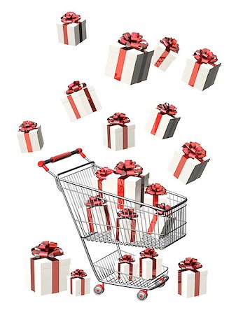 falling with box - Shopping cart and gifts. Objects isolated on white background Stock Photo - Budget Royalty-Free & Subscription, Code: 400-07972303