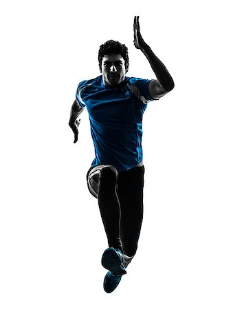 runner silhouette - one  man running sprinting jogging in silhouette studio isolated on white background Stock Photo - Budget Royalty-Free & Subscription, Code: 400-07973147