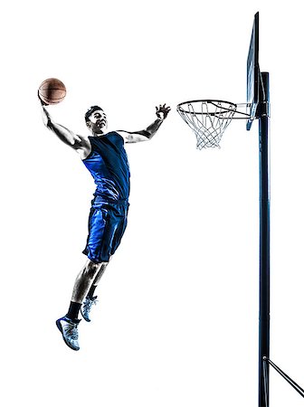one  man basketball player jumping dunking in silhouette isolated white background Stock Photo - Budget Royalty-Free & Subscription, Code: 400-07973172