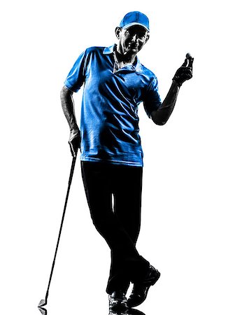 one man golfer golfing in silhouette studio isolated on white background Stock Photo - Budget Royalty-Free & Subscription, Code: 400-07973275