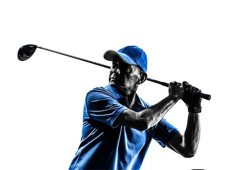 one man golfer golfing in silhouette studio isolated on white background Stock Photo - Budget Royalty-Free & Subscription, Code: 400-07973279