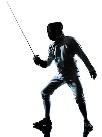 saber - one man fencing silhouette in studio isolated on white background Stock Photo - Budget Royalty-Free & Subscription, Code: 400-07973299