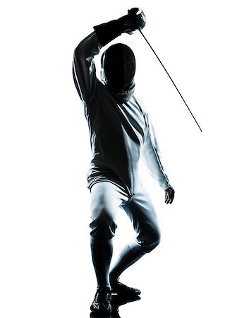 saber - one man fencing silhouette in studio isolated on white background Stock Photo - Budget Royalty-Free & Subscription, Code: 400-07973300