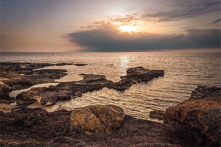 Rocky Beach with Seaweed on Cloudy Morning Stock Photo - Budget Royalty-Free & Subscription, Code: 400-07973950