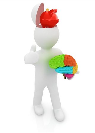 simsearch:400-07984242,k - 3d people - man with half head, brain and trumb up. Saving concept with piggy bank Stock Photo - Budget Royalty-Free & Subscription, Code: 400-07984248
