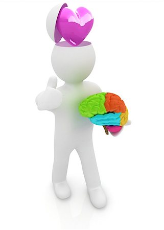 simsearch:400-07984242,k - 3d people - man with half head, brain and trumb up. Love concept with heart Stock Photo - Budget Royalty-Free & Subscription, Code: 400-07984241