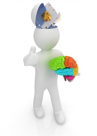 simsearch:400-07984242,k - 3d people - man with half head, brain and trumb up. Idea concept with puzzle Stock Photo - Budget Royalty-Free & Subscription, Code: 400-07984257