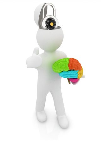 simsearch:400-07984242,k - 3d people - man with half head, brain and trumb up. The concept of protection with lock Stock Photo - Budget Royalty-Free & Subscription, Code: 400-07984252
