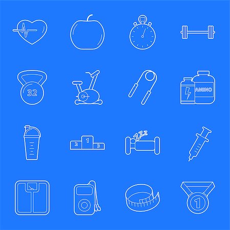 simsearch:400-07976328,k - Fitness and gym thin lines icons set vector graphic design Foto de stock - Royalty-Free Super Valor e Assinatura, Número: 400-07984349